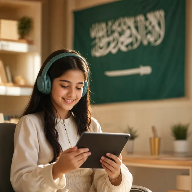 طفلة سعودية تستخدم جهازا لوحيا